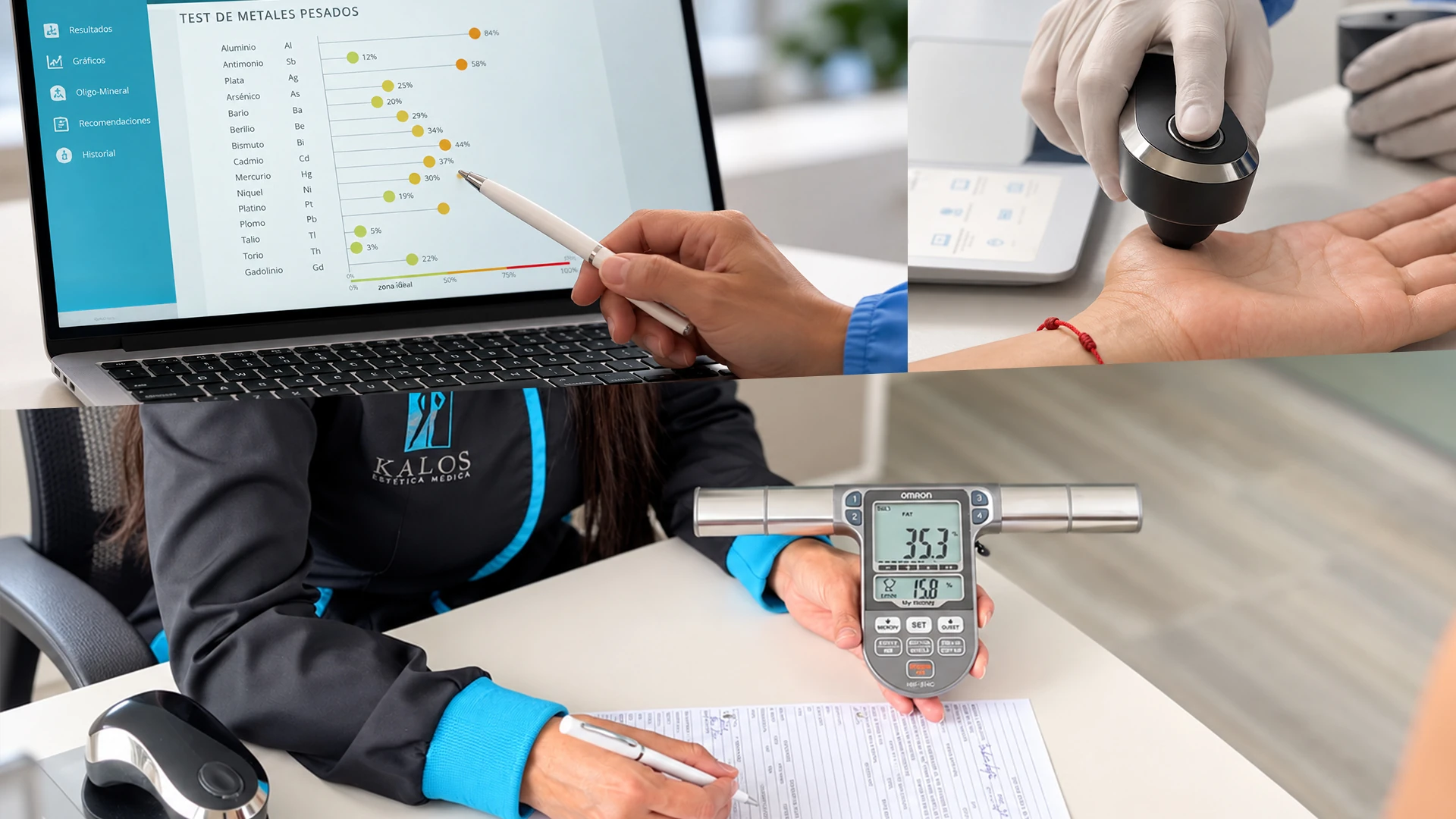 Nutrición en Kalos: test de metales pesados, escaneo en la mano y medición de composición corporal