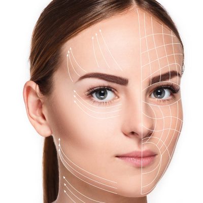 The young female with clean fresh skin, antiaging and thread lifting concept